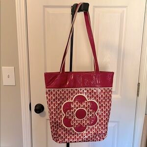 RARE Vera Bradley Stylish Hot Pink Classic Floral Tote Bag Waterproof Travel